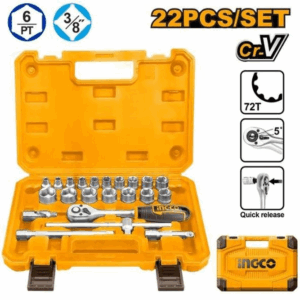 Ingco (HKTS38221) 3/8” Square Drive 22 Pieces Hex Socket Set