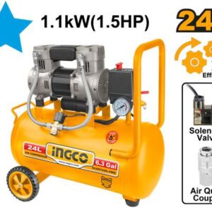 INGCO (ACS111242) 24L Oil Free Air Compressor 8 Bar with 1.5 HP Aluminium Wire Motor