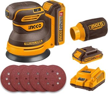 INGCO CROSLI20021 20V Cordless Random Orbit Sander 125mm, Brushless Motor, 6 Variable Speeds, Electric Sander Ideal for Sanding, Polishing Wood, Home Improvements