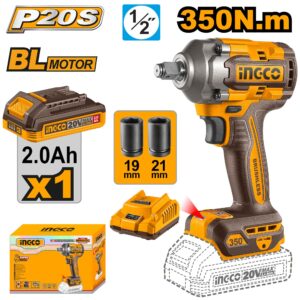 Ingco CIWLI203511/2" 20V Brushless Cordless 350 N.m Impact Wrench With Battery, Charger