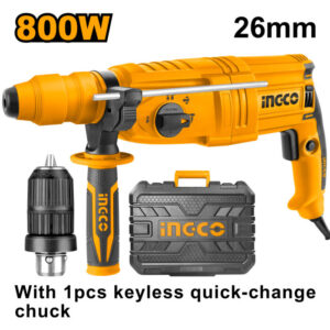 INGCO (RGH9028-2) 800W, 2.5 J, 1100 RPM Rotary Hammer Drill With Accessories