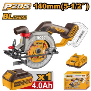 Ingco CSLI14021 20V Cordless Circular Saw With Battery, Charger & Blade, 6300 RPM