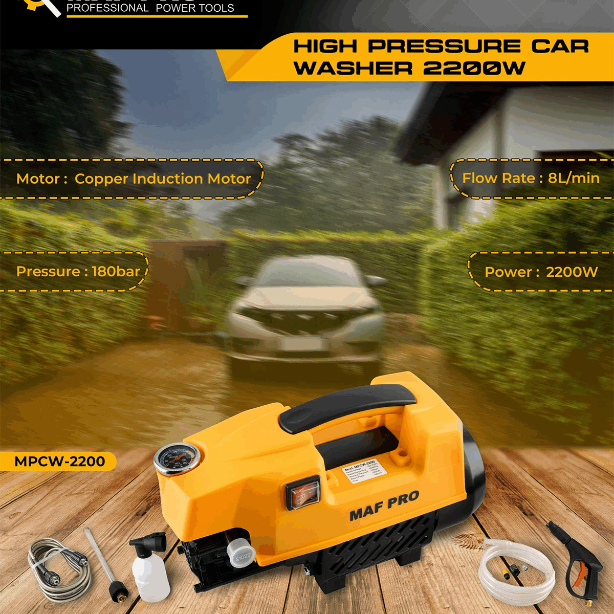 MAF PRO MPCW-2200 High Pressure Washer 2200W