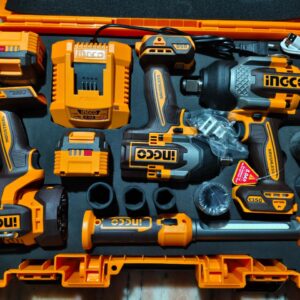 Ingco COSLI250782 4 In 1 20V Cordless Brushless 2 Pcs Impact Wrench & 2 Pcs Work Lamp Combo Kit With Battery, Charger & Socket Set