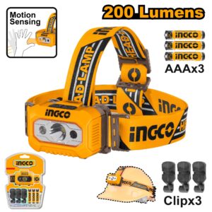 INGCO HHL013AAA8 200 lumens LED Headlamp With Maximum Beam Distance Of 91m