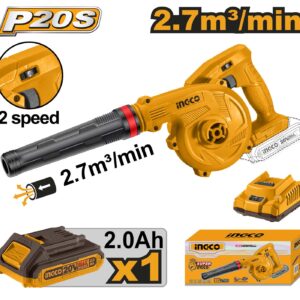 Ingco CABLI20781 20V Lithium-Ion Cordless Air Blower With Battery & Charger, 18000 RPM
