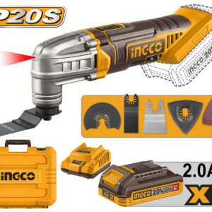 Ingco CMLI20228 20V Cordless Oscillating Multi-Tool With Battery, Charger & Accessories