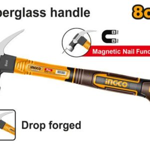 INGCO HCH81008 220gm Drop-Forged Hammer Head Claw Hammer, Fiberglass Handle, With Magnetic Nail Function