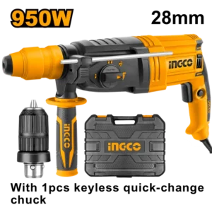Ingco RGH9528-2 Rotary Hammer 950W With Drill Bits & Chisel, 1050 RPM