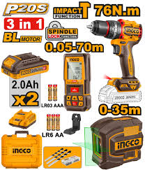 Ingco 3Pcs Combo 76Nm Impact Hammer Drill+Laser Level+70Metre Distance Level Set COSLI250511