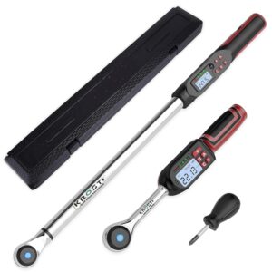 Krost Digital Torque Wrench Set, 2Pcs 1/4″(1.1-22.1Ft.lb/1.5-30Nm) & 1/2″ (7.38-147.5Ft.lb/10-200Nm)Digital Torque Wrench with Buzzer, LED Indicator, Preset Value, Data Storage for Bike Moto Car