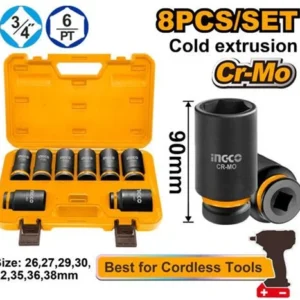 Ingco HKISSD34082L 8 pcs 3/4″ Deep Impact Socket Set