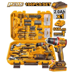 Ingco HKTHP41662 166 Pcs Tools Set 2.0 Ah Battery Capacity 22500 bpm Impact Rate 66 Nm Maximum Torque