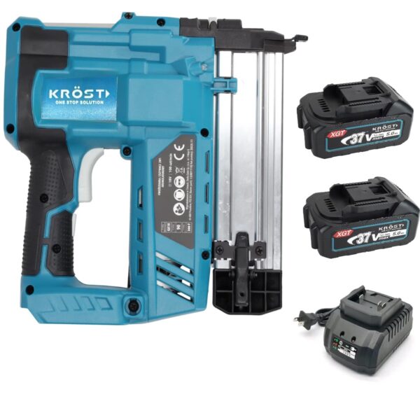 KROST Cordless 2 in 1 18 Gauge Brad Nail Gun & 90 series stapler Gun,Brushless Motor,Nails f10-f50 90Gauge Stapler 20-40mm Battery Operated Nailer & Stapler