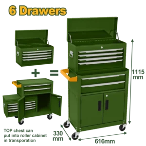 Jadever JDCS4A08 Heavy Duty Steel Tool Chest & Roller Cabinet 6 Drawer Storage