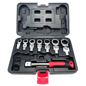 KROST 8Pcs Flex-Head Ratcheting Wrench Set, 8-19mm Metric Combination Tools, Flexible Ratchet Spanners for Auto Repair