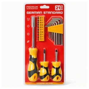 Generic 21 PCS Screwdriver Set With Interchangeable Handle, Slotted & Phillips Drivers, 10 Screwdriver Bits, 8 Allen Keys, Magnetic Screwdriver for Furniture Assembly.