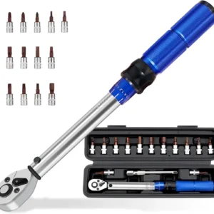 KROST 1/4 Inch Drive Click Torque Wrench 15 PCs Set 2-24 Nm 72 Teeth Bike Torque Wrench with Hex & Torx Socket Bits and Extension Bar