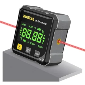 KROST LCD Digital Angle Finder with Laser Level, 4-Side Strong Magnetic Angle Gauge, Cube Inclinometer Level Miter Protractor with Data Retention Function, for Table Saw, Woodworking Measuring Tool