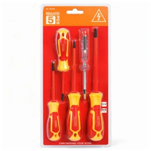 Generic Insulated Screwdriver Set 5 PCS, CR-V Electrician Screwdriver Set with Magnetic Tips & Voltage Tester 125-250V, Insulated Flat and Phillips Electrical Maintenance Screwdrivers.