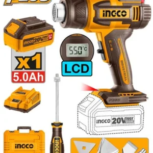 INGCO HGLI20035 Cordless Heat Gun 20V Adjustable Temperature 30-550°C with LCD Display for Precise Control