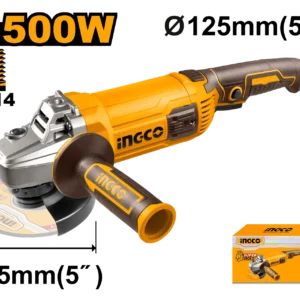 Ingco AG150028 125mm 1500W Angle Grinder With Auxiliary Handle, 9300 RPM.