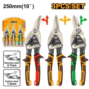 Ingco HTSNK0110 3Pcs 250mm Left, Straight, Right Aviation Snip Set.