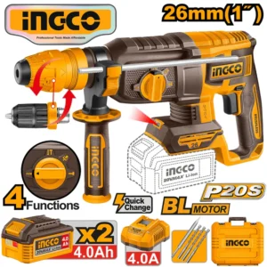 Ingco CRHLI202689 20V Cordless Rotary Hammer 26mm Lithium-Ion.