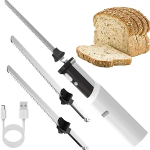 KROST Professional Cordless Rechargeable Easy-Slice Electric Knife, Reciprocating Serrated Stainless-Steel Blades, Safety-Lock Trigger Release