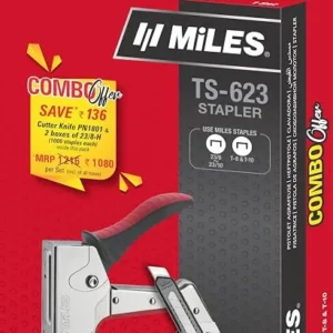 MILES All Metal TS-623 Gun Tracker, 2000 pcs 23/8 Stainless Steel Staple Pins, 1 Cutter Knife PN1801 18 mm Snap Off Blade,Combo,Office,Hardware,Industry Professional,Sofa Car Seat Stapler