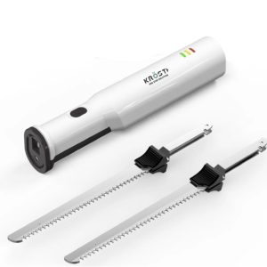 KROST Professional Cordless Rechargeable Easy-Slice Electric Knife, Reciprocating Serrated Stainless-Steel Blades, Safety-Lock Trigger Release