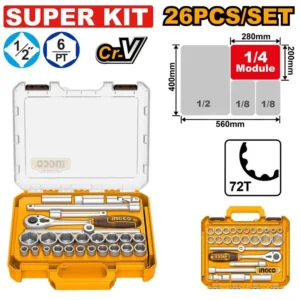 INGCO HKTS12266 26pcs 1/2 Inch DR. SOCKET SUPER KIT 8-32MM.