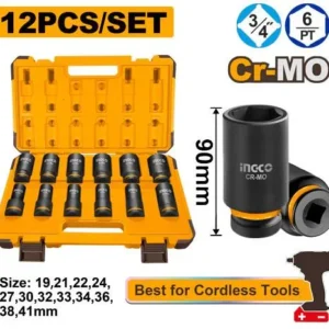 INGCO HKISSD34126L 12 Pcs 3/4″ DR. Deep impact socket set.