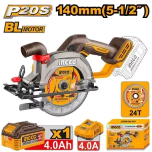 INGCO CSLI14023 140mm Cordless Circular Saw Brushless Motor, 6300RPM,Max.