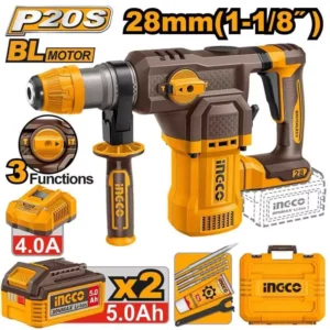 INGCO CRHLI202862 20V Brushless Cordless Rotary Hammer, 4.5J Heavy Duty SDS Plus Drill & Chisel for Concrete