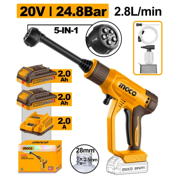 INGCO CPWLI20582 20v Cordless pressure washer.
